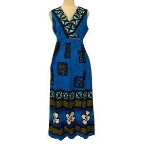 Vintage Pennys Hawaiian Tiki Barkcloth Maxi Dress 100% cotton S